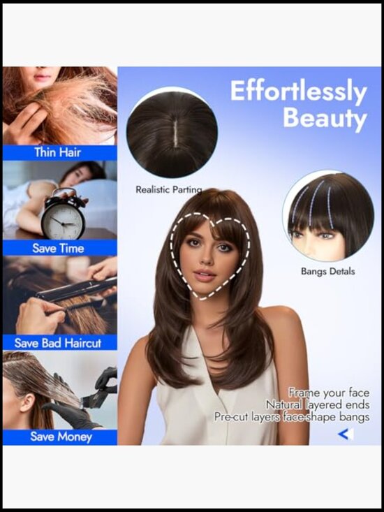 20 Inch Layered Straight Wig with Bangs Heat Resistant Synthetic Hair Daily main image 5